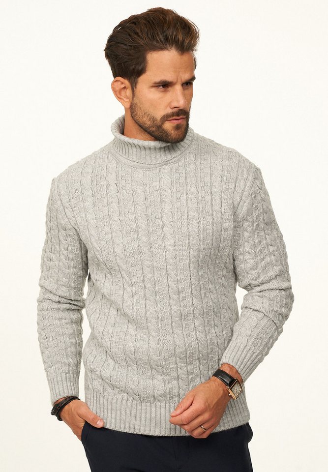 DAILY COTTON Rollkragenpullover als Grobstrick Pulli mit Zopfmuster für Herren Strickpullover für Männer - Winterpullover im Regular-Fit – Bild 3 von 5