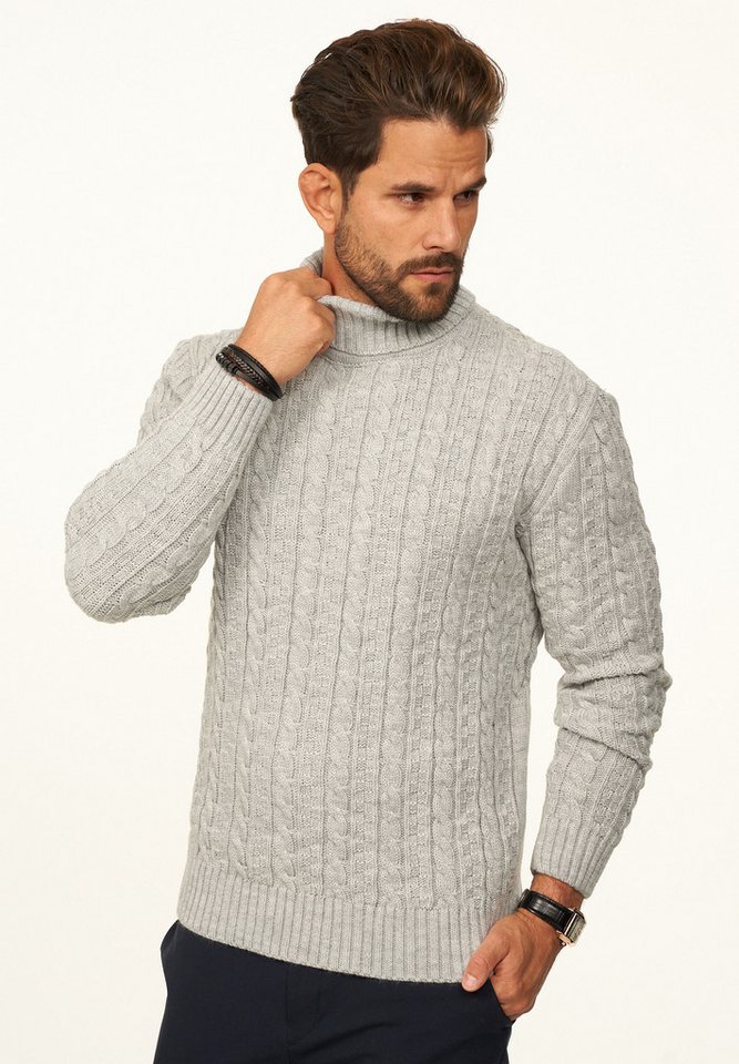 DAILY COTTON Rollkragenpullover als Grobstrick Pulli mit Zopfmuster für Herren Strickpullover für Männer - Winterpullover im Regular-Fit – Bild 4 von 5