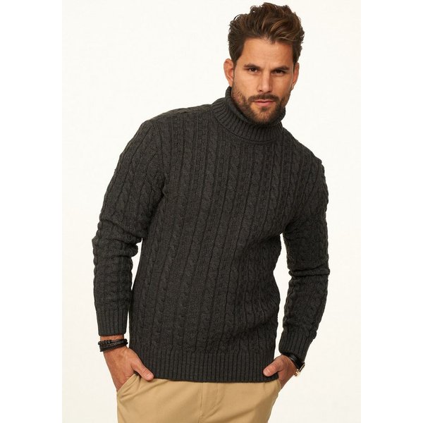 DAILY COTTON Rollkragenpullover als Grobstrick Pulli mit Zopfmuster für Herren Strickpullover für Männer - Winterpullover im Regular-Fit