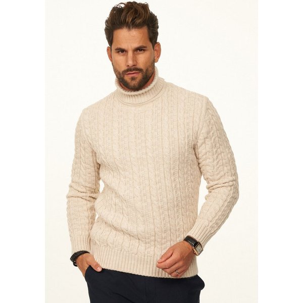 DAILY COTTON Rollkragenpullover als Grobstrick Pulli mit Zopfmuster für Herren Strickpullover für Männer - Winterpullover im Regular-Fit