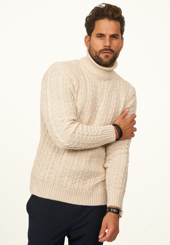 DAILY COTTON Rollkragenpullover als Grobstrick Pulli mit Zopfmuster für Herren Strickpullover für Männer - Winterpullover im Regular-Fit – Bild 2 von 5