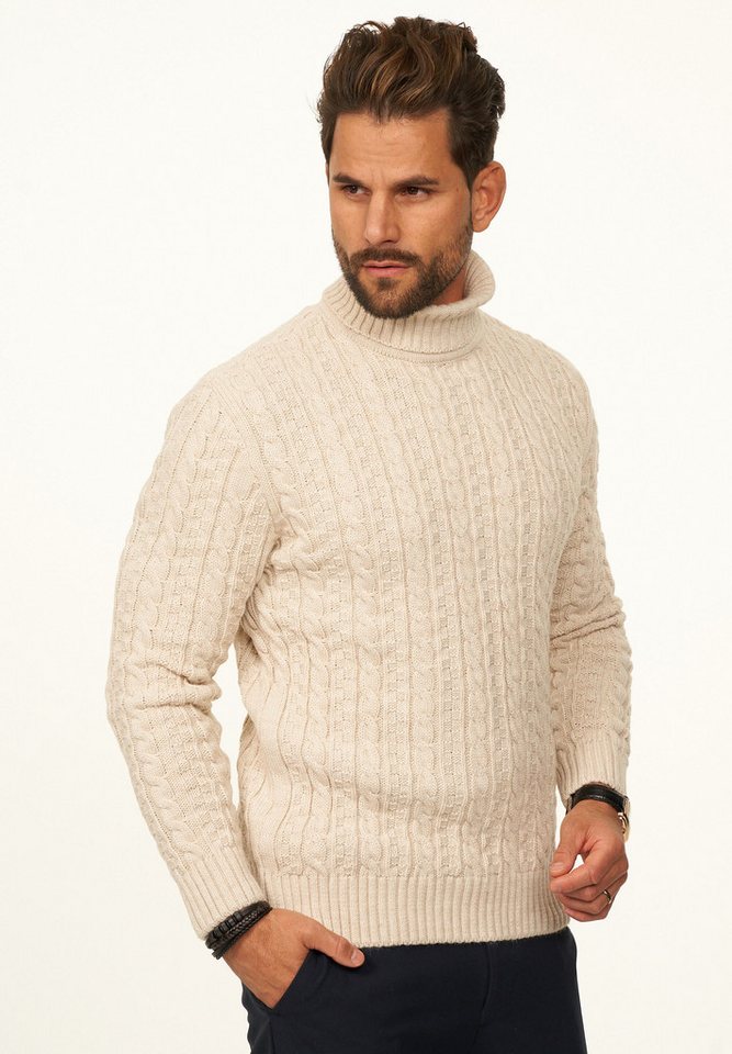 DAILY COTTON Rollkragenpullover als Grobstrick Pulli mit Zopfmuster für Herren Strickpullover für Männer - Winterpullover im Regular-Fit – Bild 3 von 5