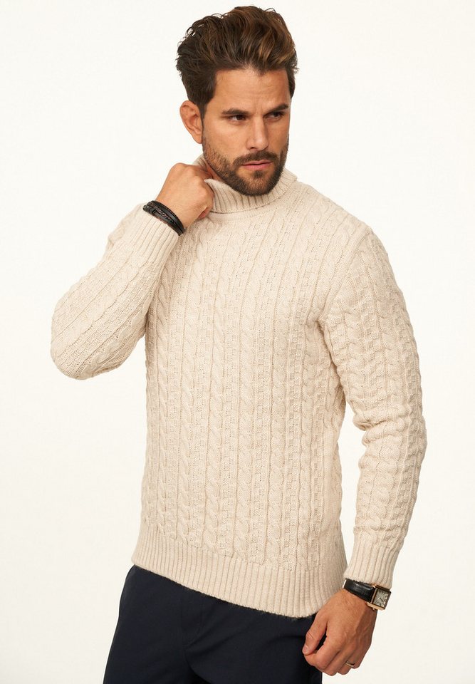 DAILY COTTON Rollkragenpullover als Grobstrick Pulli mit Zopfmuster für Herren Strickpullover für Männer - Winterpullover im Regular-Fit – Bild 4 von 5