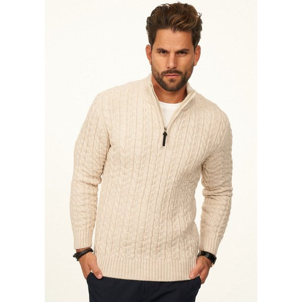 DAILY COTTON Strickpullover als Grobstrick Troyer Pulli mit Zopfmuster für Herren Männer Winterpullover Half-Zip im Regular-Fit