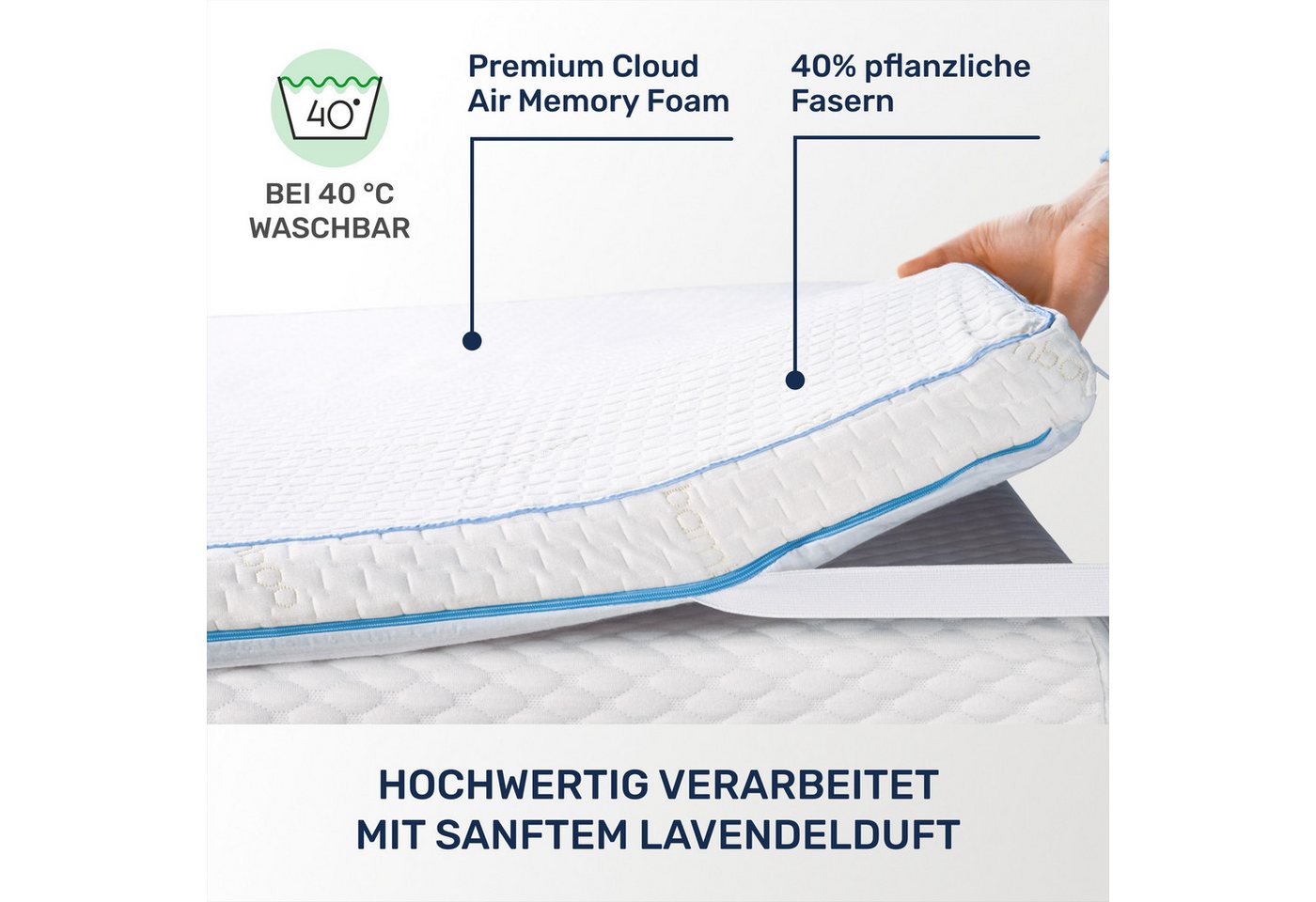 Dailydream, Topper Edition Lavendel, Memory Foam, H 1/2, Druckentlastend, (Lavendel Edition), Lavendel-Bezug: gemütliche Nächte & entspannte Wohlfühlmomente – Bild 3 von 5
