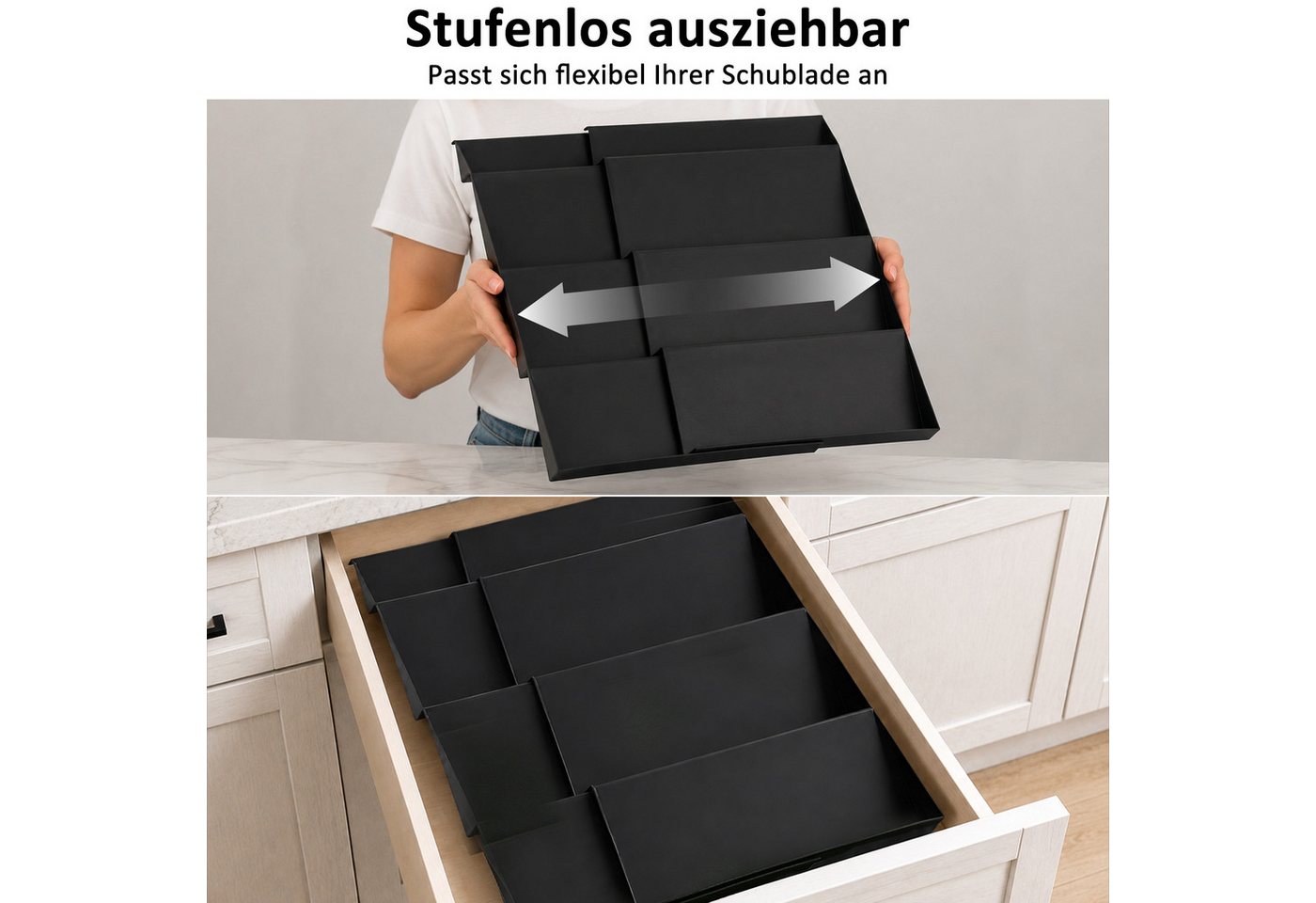 DAITORE Gewürzregal Gewürzregal Schublade, Verstellbare Breite, Ohne Gewürzgläser, Schubladeneinsatz Gewürze Schwarz – Bild 2 von 5