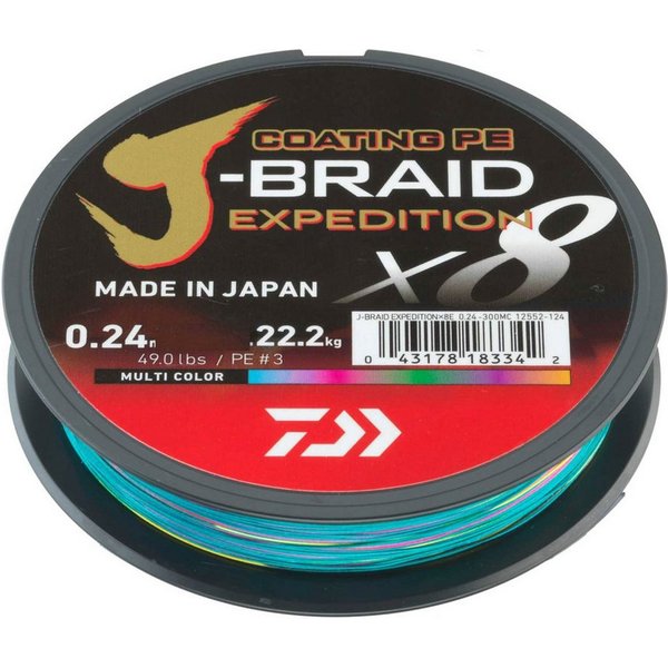 Daiwa Angelschnur, 300 m Länge, Daiwa J-Braid Exped. X8E 0.28mm-300m multi c. Geflochtene Schnur