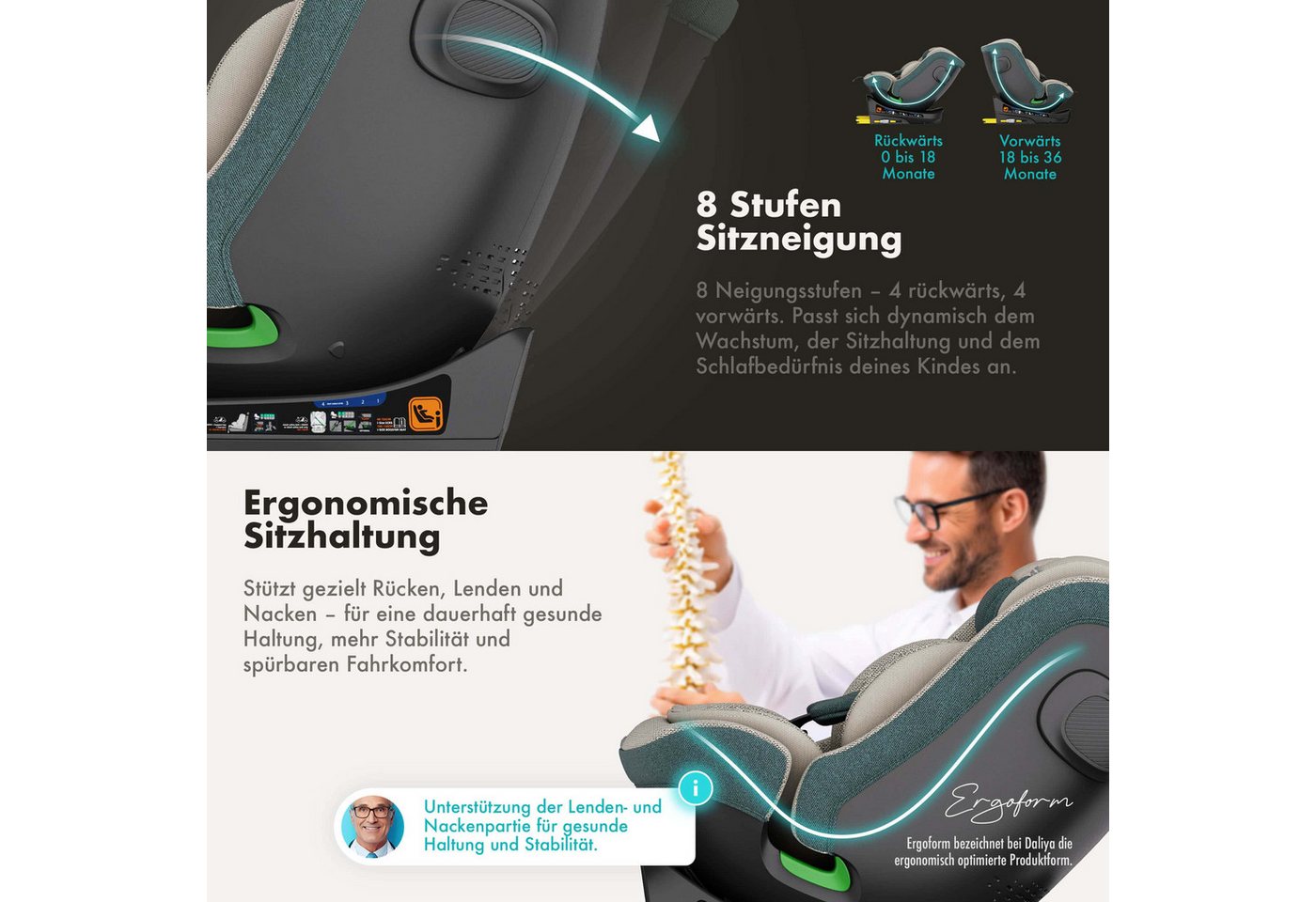 Daliya® Autokindersitz BRAVO i-Size Auto-Kindersitz, 360° drehbar, mitwachsend, atmungsaktiv, ab: ab Geburt, bis: bis 12 Jahre, ab: 40 cm, bis: 150 cm, (Neugebo – Bild 4 von 5