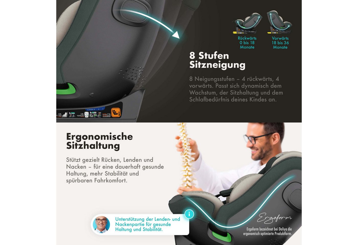 Daliya® Autokindersitz BRAVO i-Size Auto-Kindersitz, 360° drehbar, mitwachsend, atmungsaktiv, ab: ab Geburt, bis: bis 12 Jahre, ab: 40 cm, bis: 150 cm, (Neugebo – Bild 4 von 5