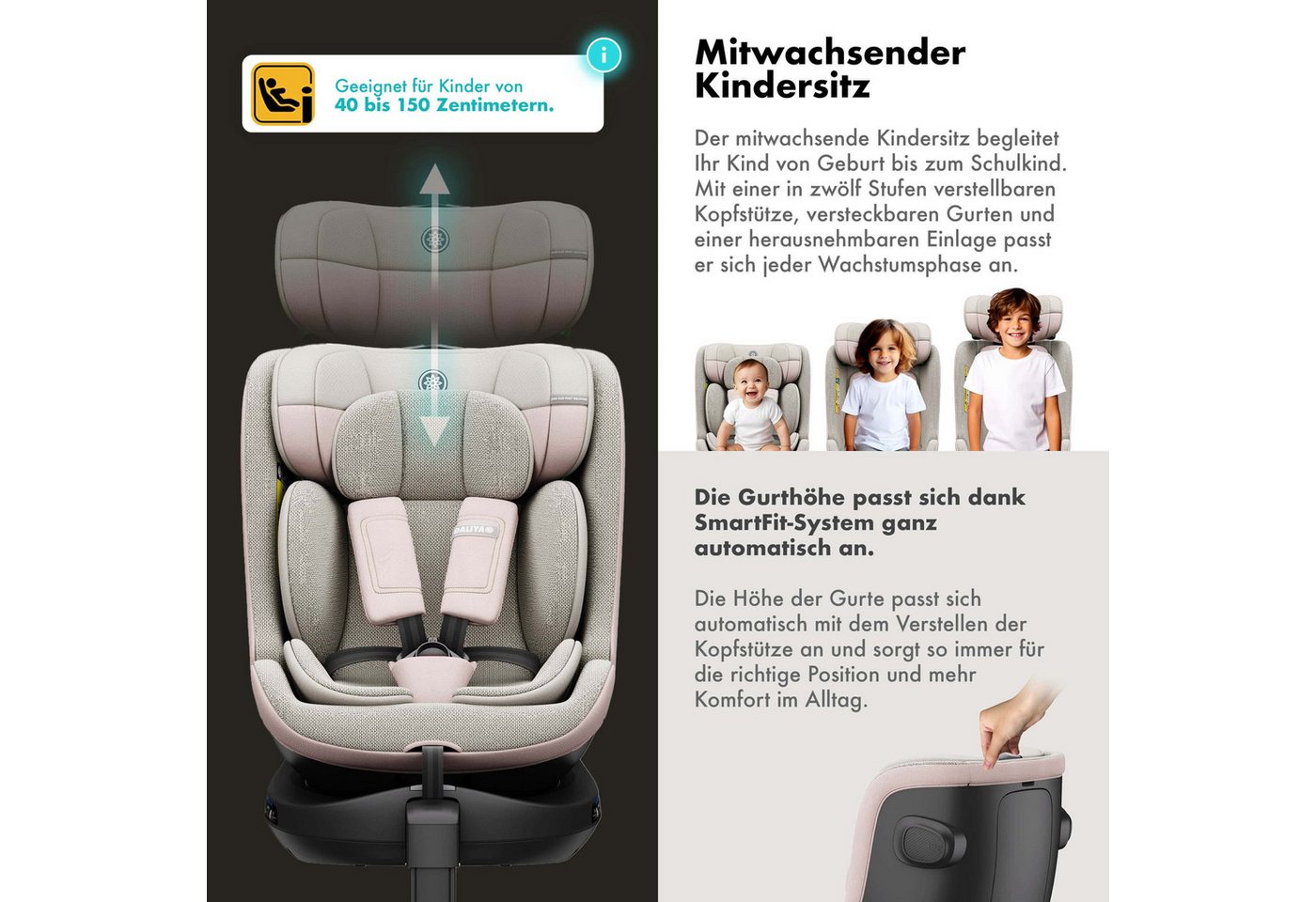 Daliya® Autokindersitz BRAVO i-Size Auto-Kindersitz, 360° drehbar, mitwachsend, atmungsaktiv, ab: ab Geburt, bis: bis 12 Jahre, ab: 40 cm, bis: 150 cm, (Neugebo – Bild 5 von 5