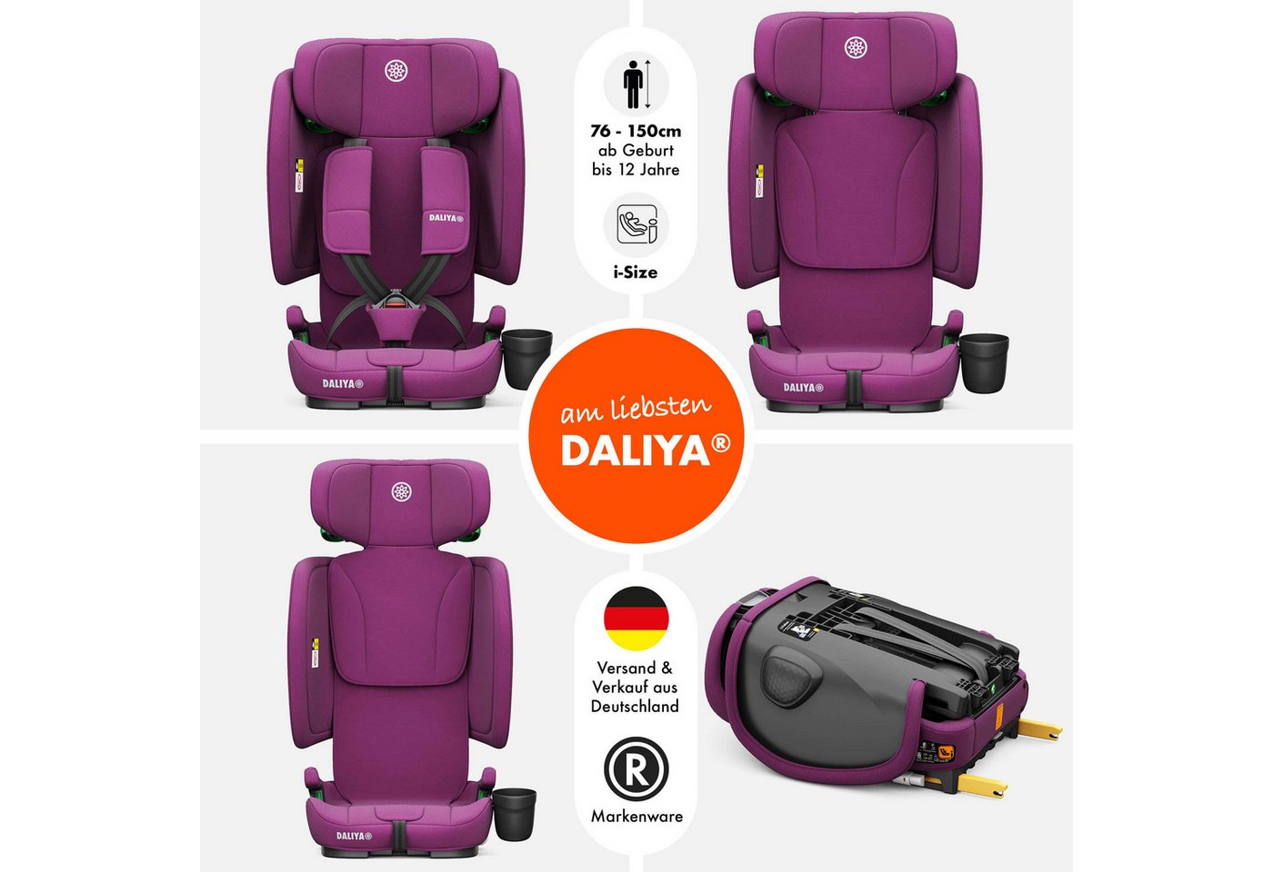 Daliya® Autokindersitz JOYMAX i-Size Auto-Kindersitz, ISOFIX, für Kinder 76-150 cm, 9-36 kg, ab: 1,5 Jahren, bis: 10 Jahre, ab: 76 cm, bis: 150 cm, (3-tlg), ISO – Bild 2 von 5