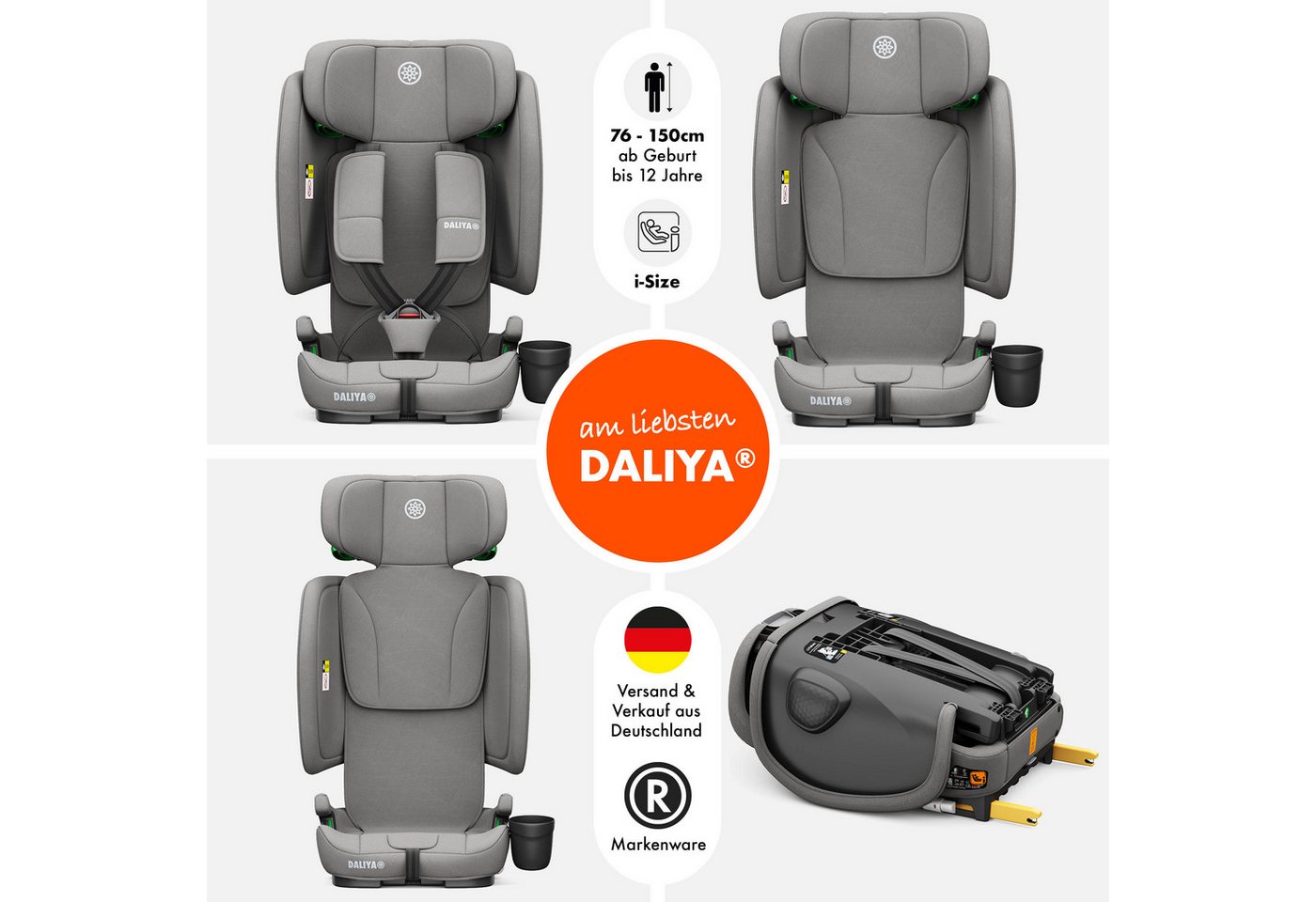 Daliya® Autokindersitz JOYMAX i-Size Auto-Kindersitz, ISOFIX, für Kinder 76-150 cm, 9-36 kg, ab: 1,5 Jahren, bis: 10 Jahre, ab: 76 cm, bis: 150 cm, (3-tlg), ISO – Bild 2 von 5