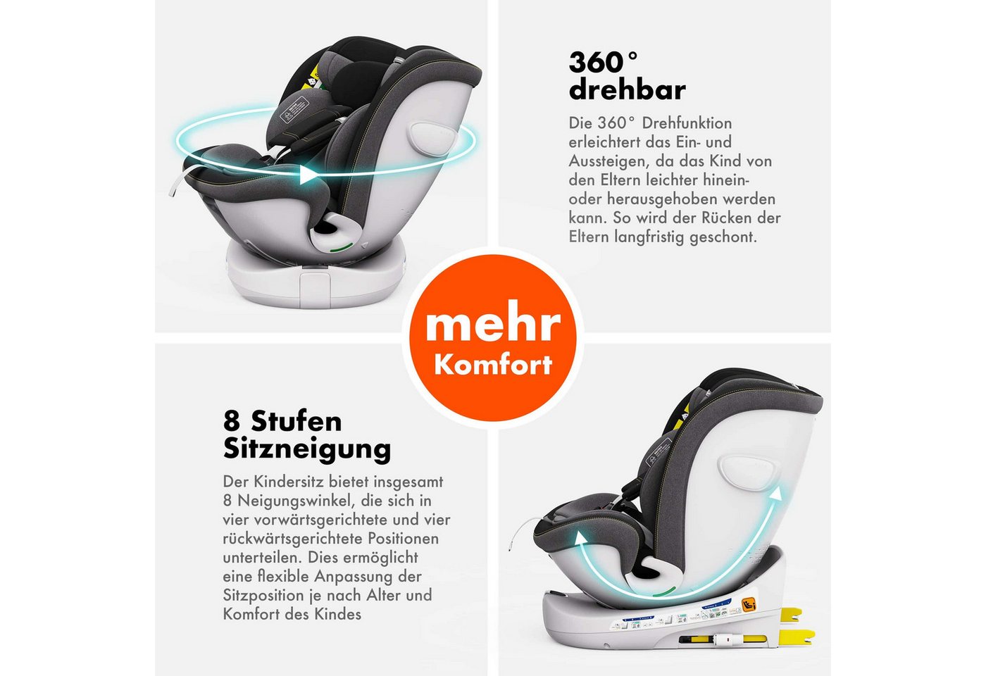 Daliya® Autokindersitz ROTAZIONE Kindersitz, Autositz, Kinderautositz, Babyschale, ab: ab Geburt, bis: bis 12 Jahre, ab: 40 cm, bis: 150 cm, 8-stufige Sitzneigu – Bild 4 von 5