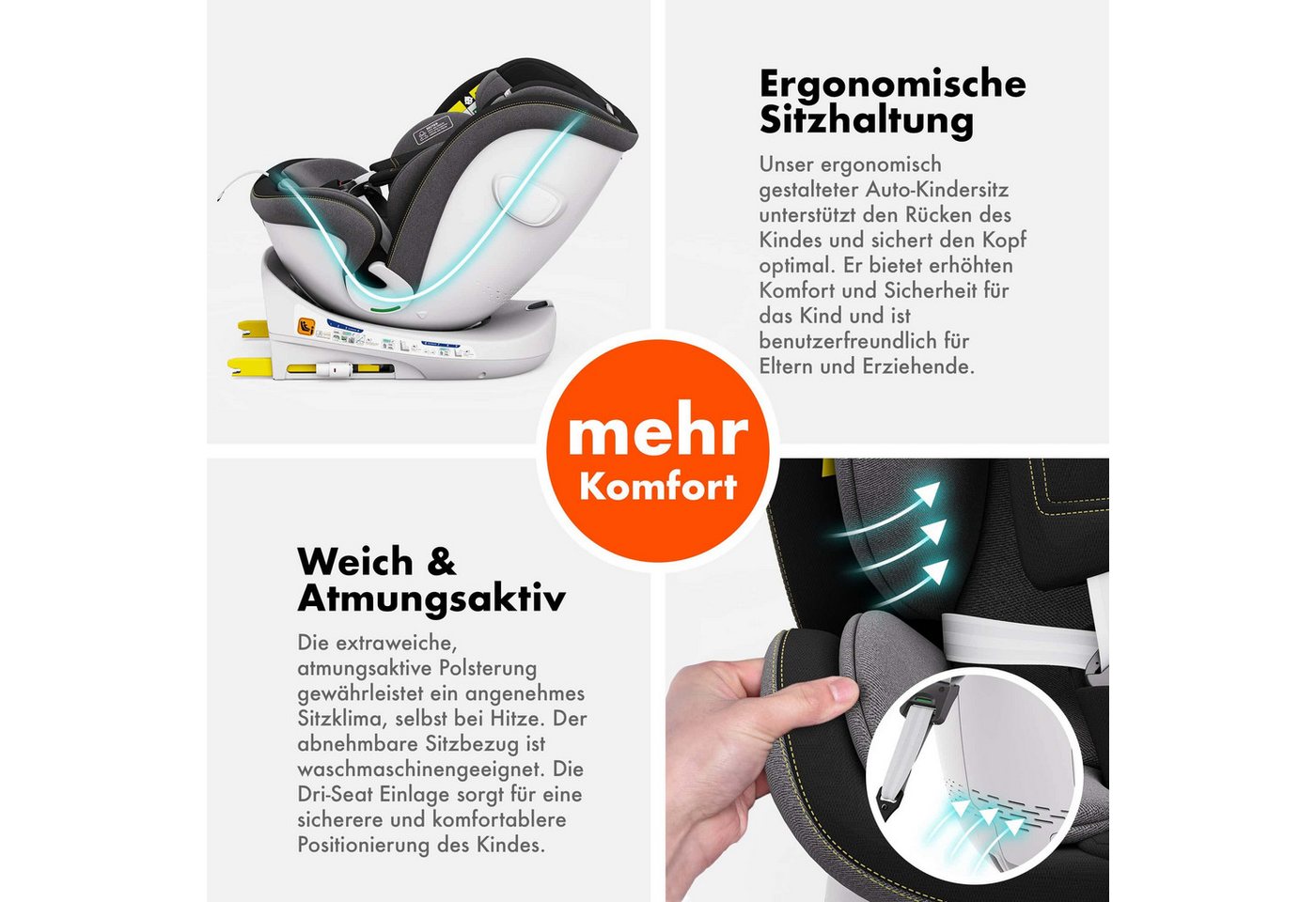 Daliya® Autokindersitz ROTAZIONE Kindersitz, Autositz, Kinderautositz, Babyschale, ab: ab Geburt, bis: bis 12 Jahre, ab: 40 cm, bis: 150 cm, 8-stufige Sitzneigu – Bild 5 von 5