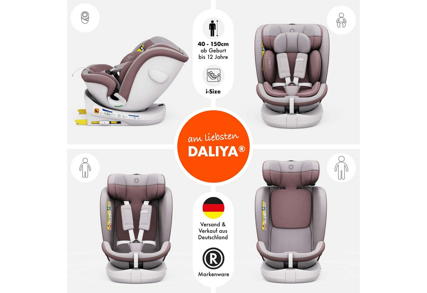 Daliya® Autokindersitz ROTAZIONE Kindersitz, Autositz, Kinderautositz, Babyschale, ab: ab Geburt, bis: bis 12 Jahre, ab: 40 cm, bis: 150 cm, 8-stufige Sitzneigu – Bild 2 von 5