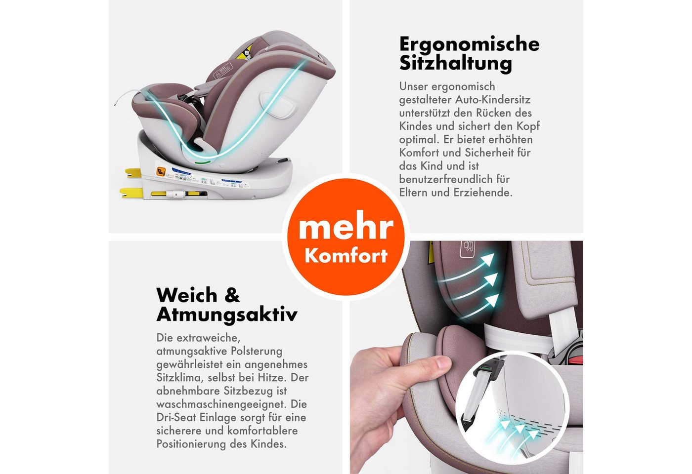 Daliya® Autokindersitz ROTAZIONE Kindersitz, Autositz, Kinderautositz, Babyschale, ab: ab Geburt, bis: bis 12 Jahre, ab: 40 cm, bis: 150 cm, 8-stufige Sitzneigu – Bild 5 von 5