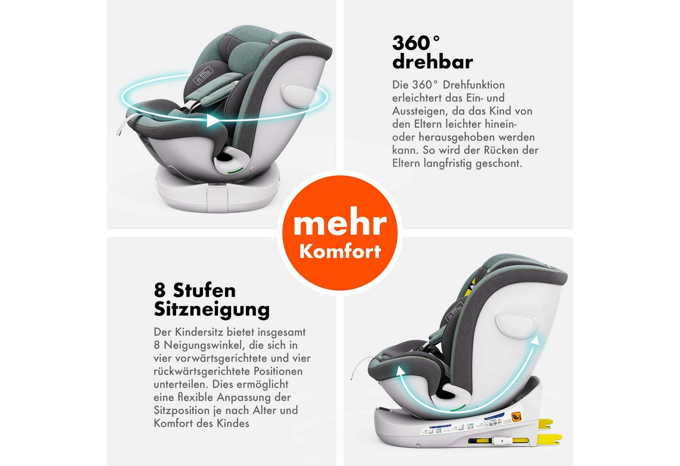 Daliya® Autokindersitz ROTAZIONE Kindersitz, Autositz, Kinderautositz, Babyschale, ab: ab Geburt, bis: bis 12 Jahre, ab: 40 cm, bis: 150 cm, 8-stufige Sitzneigu – Bild 4 von 5
