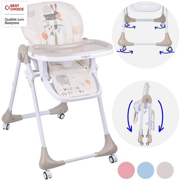 Daliya® Hochstuhl SITONMI 3in1 Kinderhochstuhl & Babyliege, extra breite Rückenlehne (Set, 7 St), Babyliege, 0-4 Jahre, breite Rückenlehne, Tablett, Korb, Platz