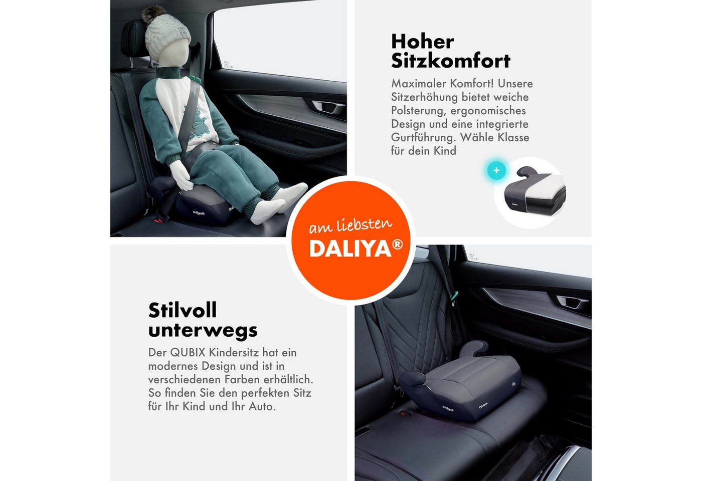 Daliya® Kindersitzerhöhung QUBIX I-Size Sitzerhöhung, Kindersitzerhöhung, Kindersitz, ab: ab 6 Jahre oder 125cm Körpergröße, bis: bis 12 Jahre oder 150cm Körper – Bild 4 von 5