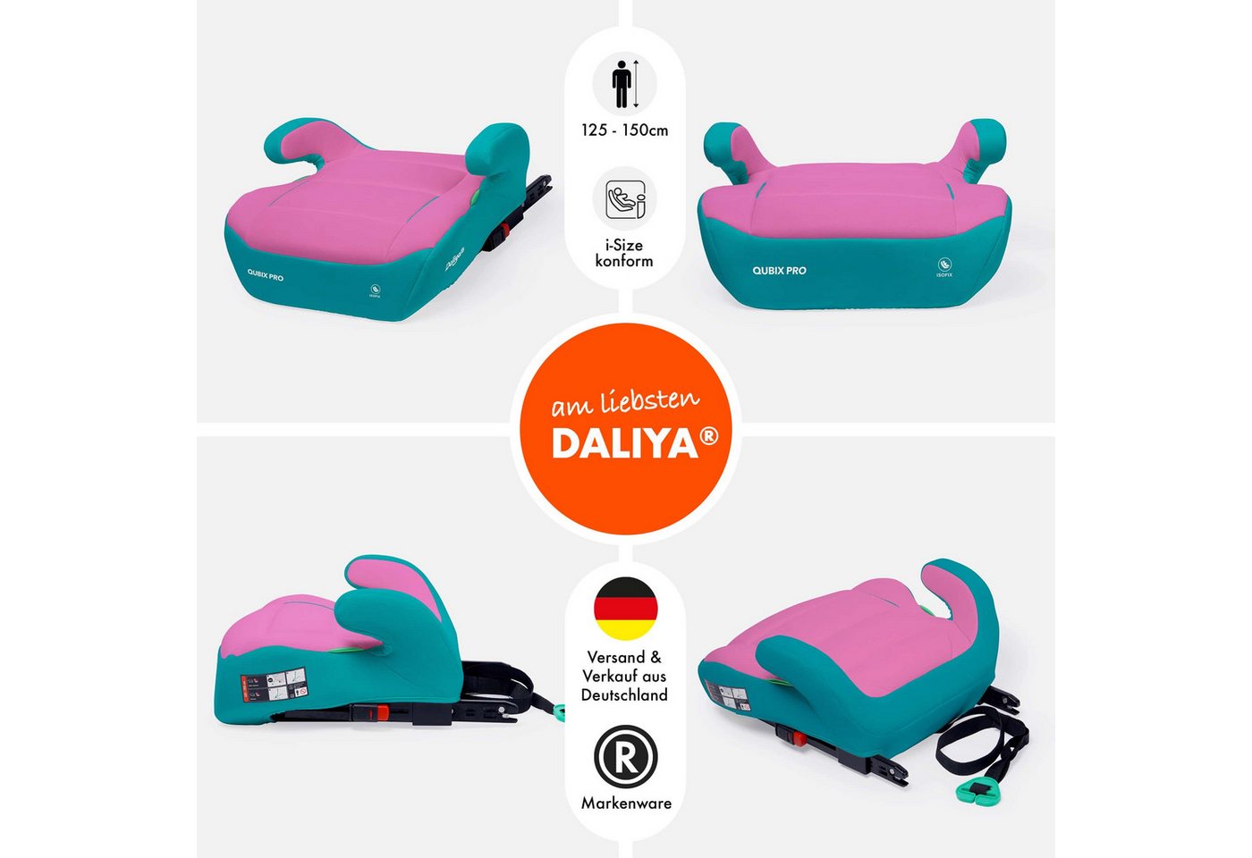 Daliya® Kindersitzerhöhung QUBIX PRO ISOFIX Kindersitz, ab: ab 6 Jahre oder 125cm Körpergröße, bis: bis 12 Jahre oder 150cm Körpergröße, ab: 125 cm, bis: 150 cm – Bild 2 von 5