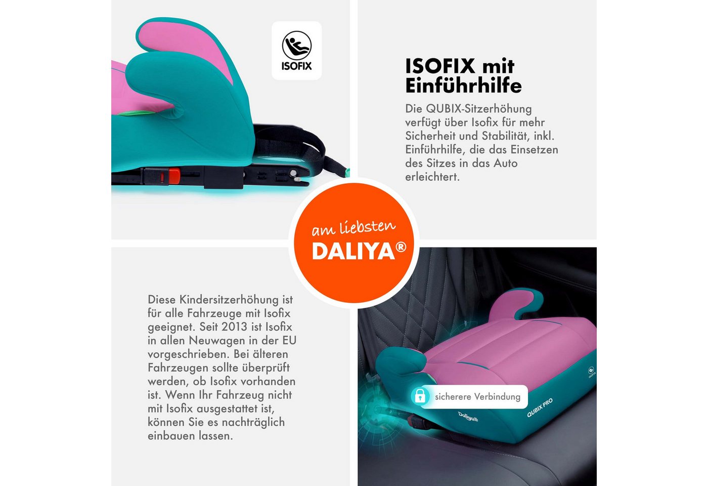 Daliya® Kindersitzerhöhung QUBIX PRO ISOFIX Kindersitz, ab: ab 6 Jahre oder 125cm Körpergröße, bis: bis 12 Jahre oder 150cm Körpergröße, ab: 125 cm, bis: 150 cm – Bild 3 von 5