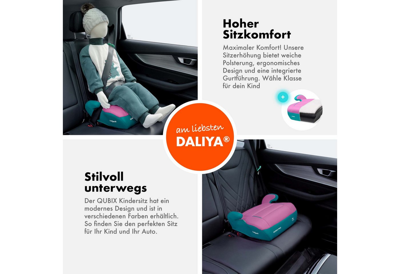 Daliya® Kindersitzerhöhung QUBIX PRO ISOFIX Kindersitz, ab: ab 6 Jahre oder 125cm Körpergröße, bis: bis 12 Jahre oder 150cm Körpergröße, ab: 125 cm, bis: 150 cm – Bild 5 von 5