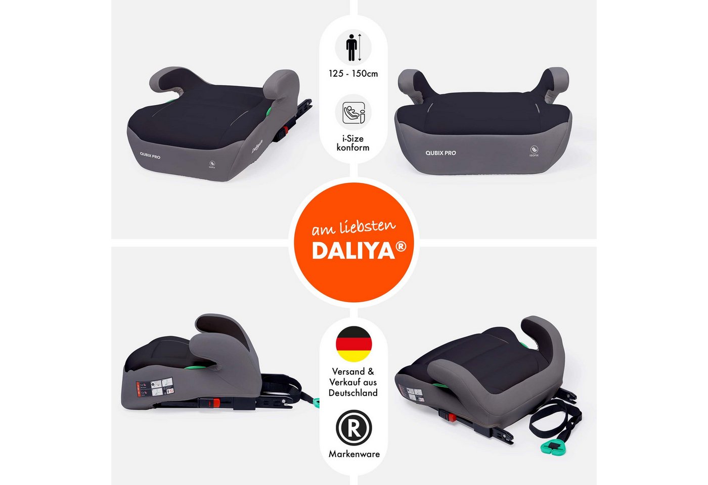 Daliya® Kindersitzerhöhung QUBIX PRO ISOFIX Kindersitz, ab: ab 6 Jahre oder 125cm Körpergröße, bis: bis 12 Jahre oder 150cm Körpergröße, ab: 125 cm, bis: 150 cm – Bild 2 von 5
