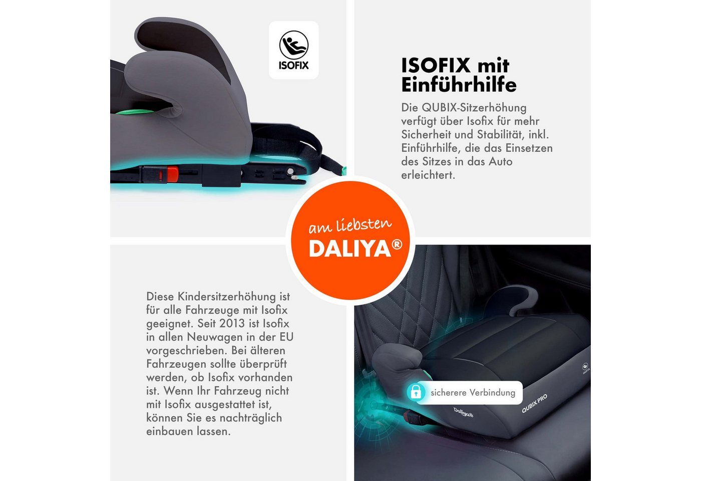 Daliya® Kindersitzerhöhung QUBIX PRO ISOFIX Kindersitz, ab: ab 6 Jahre oder 125cm Körpergröße, bis: bis 12 Jahre oder 150cm Körpergröße, ab: 125 cm, bis: 150 cm – Bild 3 von 5