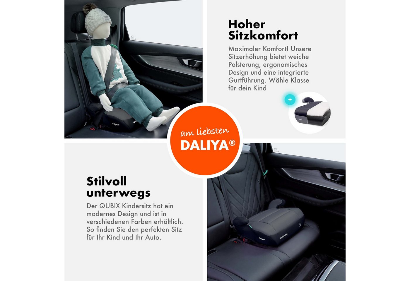 Daliya® Kindersitzerhöhung QUBIX PRO ISOFIX Kindersitz, ab: ab 6 Jahre oder 125cm Körpergröße, bis: bis 12 Jahre oder 150cm Körpergröße, ab: 125 cm, bis: 150 cm – Bild 5 von 5