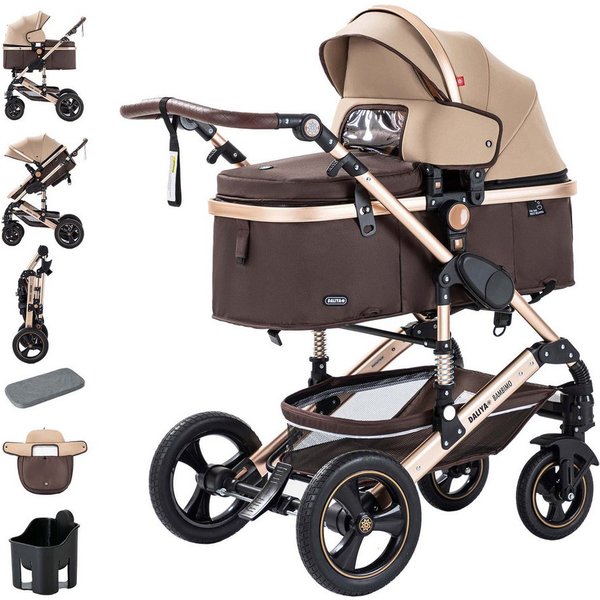 Daliya® Kombi-Kinderwagen BAMBIMO 2in1 Kinderwagen & Buggy, Babywanne und Sportsitz, Alu-Rahmen, (Grundausstattung für Babys, 9-tlg), Großer Einkaufskorb, Feder