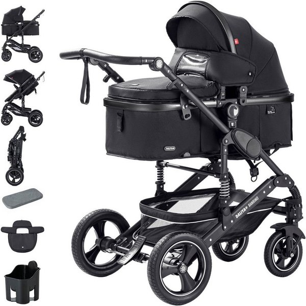 Daliya® Kombi-Kinderwagen BAMBIMO 2in1 Kinderwagen & Buggy, Babywanne und Sportsitz, Alu-Rahmen, (Grundausstattung für Babys, 9-tlg), Großer Einkaufskorb, Feder