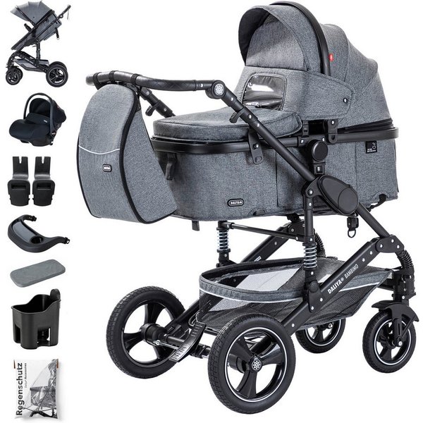 Daliya® Kombi-Kinderwagen BAMBIMO 3in1 Kinderwagen & Buggy mit Auto-Babyschale und Adapter, (XXL-Set inkl. Wickeltasche und Spieltisch, 15-tlg), Babyschale, Air
