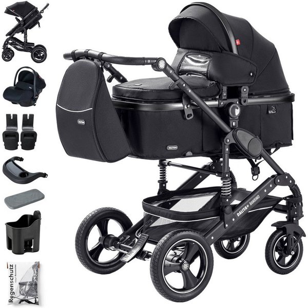 Daliya® Kombi-Kinderwagen BAMBIMO 3in1 Kinderwagen & Buggy mit Auto-Babyschale und Adapter, (XXL-Set inkl. Wickeltasche und Spieltisch, 15-tlg), Babyschale, Air