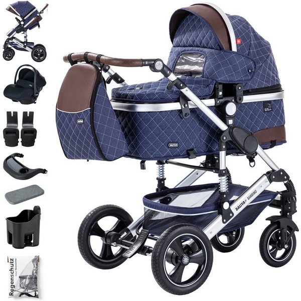 Daliya® Kombi-Kinderwagen BAMBIMO 3in1 Kinderwagen & Buggy mit Auto-Babyschale und Adapter, (XXL-Set inkl. Wickeltasche und Spieltisch, 15-tlg), Babyschale, Air
