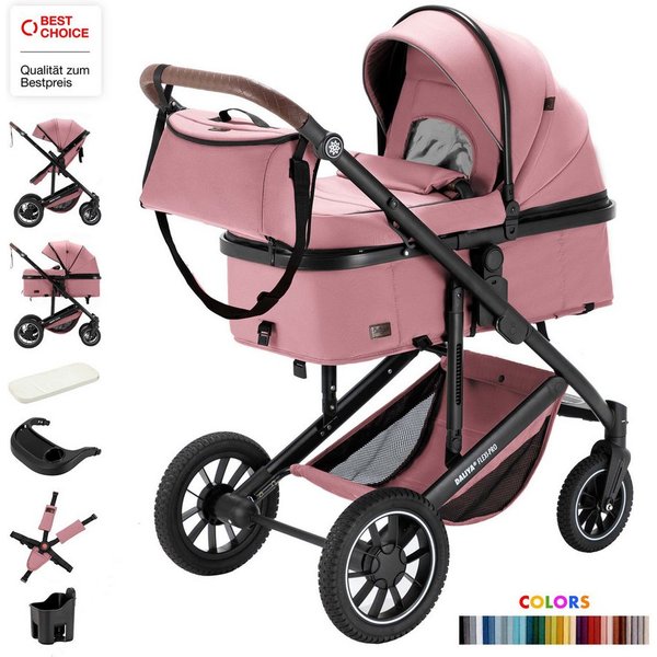 Daliya® Kombi-Kinderwagen FLEXI-PRO 2in1 Kinderwagen & Buggy, Reisekinderwagen, XXL Set, (10-tlg), modernes Design, Alu-Rahmen, Gummireifen, abnehmbare Gurte, U
