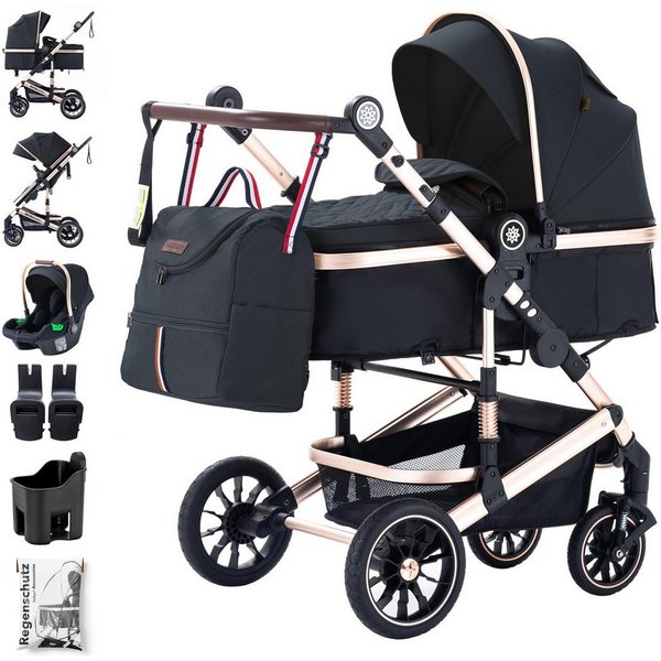 Daliya® Kombi-Kinderwagen NEOMOVE 3in1 Kinderwagen mit i-Size Babyschale & Buggy, (Reise-Set, 10-tlg), Kinderwagen mit i-Size Babyschale, Alu-Rahmen, Großer Ein