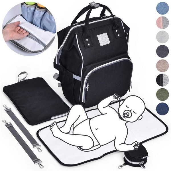 Daliya® Wickeltasche PAKMI Wickelrucksack, Kinderwagentaschen, Mamabag (Set, 5-tlg., Befestigungsriemen), Thermofächer, Schnuller Aufbewahrung, Wickelunterlage,