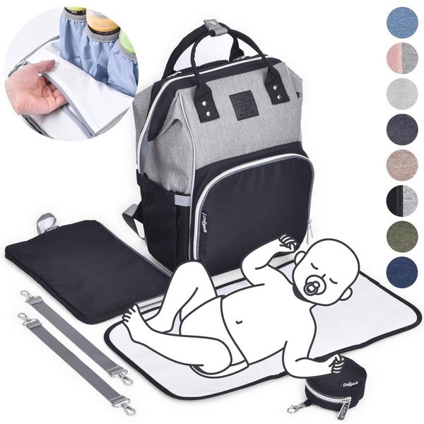 Daliya® Wickeltasche PAKMI Wickelrucksack, Kinderwagentaschen, Mamabag (Set, 5-tlg., Befestigungsriemen), Thermofächer, Schnuller Aufbewahrung, Wickelunterlage,