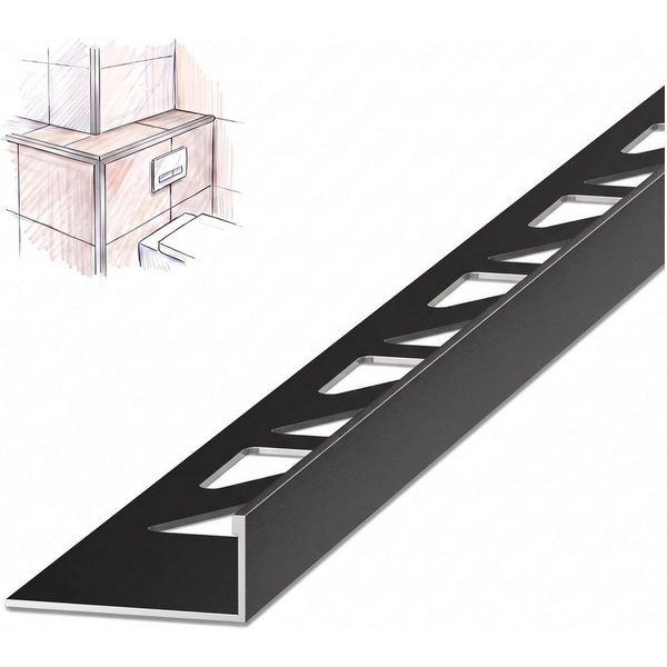 Dalsys Profil Fliesenschiene Winkelprofil Aluminium (eloxiert) Schwarz 2m x 10mm), Fliesenprofil