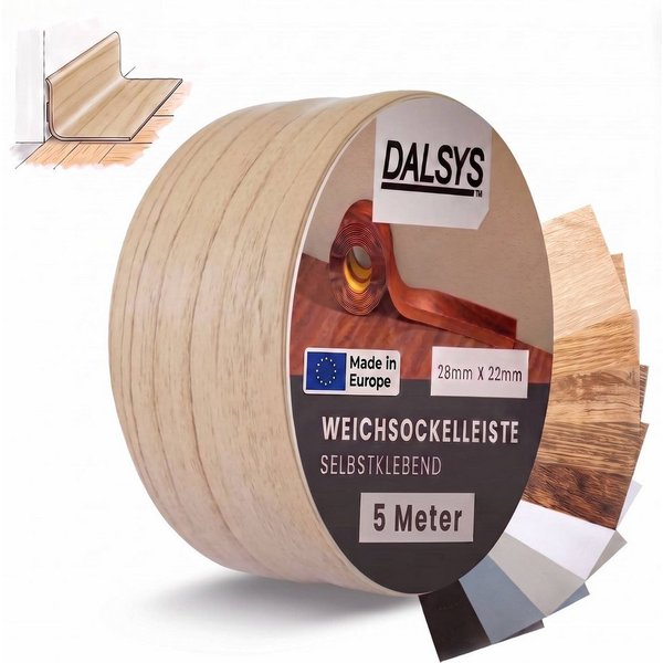 Dalsys Sockelleiste, L: 500 cm, Weichsockelleiste selbstklebend, 1-St., Klebeleiste, Abschlussleiste für Fugen in Wohnbereich, Küche, Bad