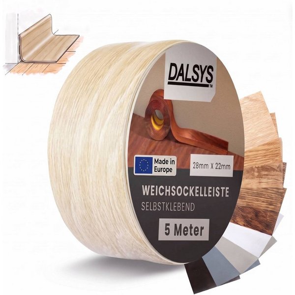 Dalsys Sockelleiste, L: 500 cm, Weichsockelleiste selbstklebend, 1-St., Klebeleiste, Abschlussleiste für Fugen in Wohnbereich, Küche, Bad