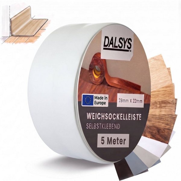Dalsys Sockelleiste, L: 500 cm, Weichsockelleiste selbstklebend, 1-St., Klebeleiste, Abschlussleiste für Fugen in Wohnbereich, Küche, Bad