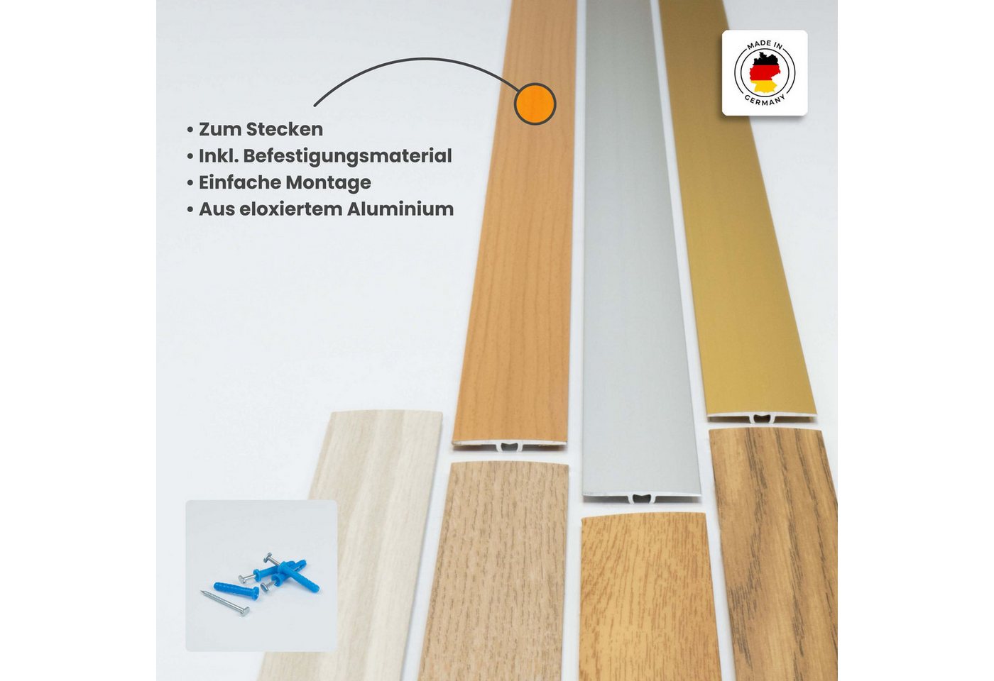 Dalsys Übergangsprofil flach zum Schrauben inkl. Befestigungsmaterial (90cm x 35mm in der Farbe Gold, 1-St), aus eloxiertem Aluminium – Bild 3 von 5