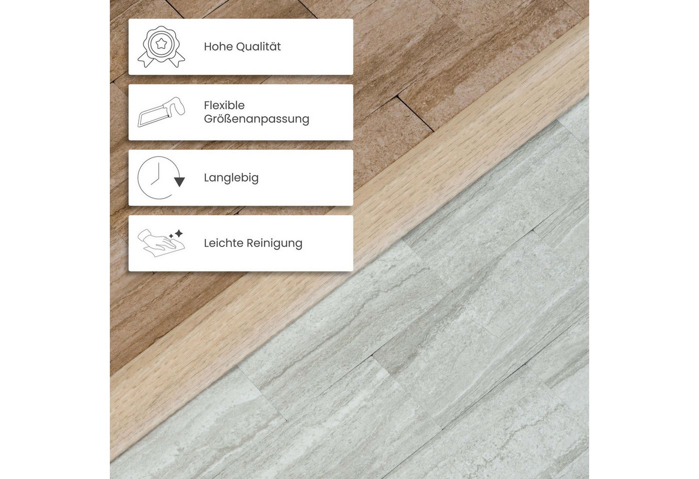 Dalsys Übergangsprofil selbstklebendes Ausgleichprofil (100cm x 60mm in der Farbe Silber, 1-St), aus Aluminium, geeignet für u.a. Fliesen, Laminat und Parkett – Bild 4 von 5