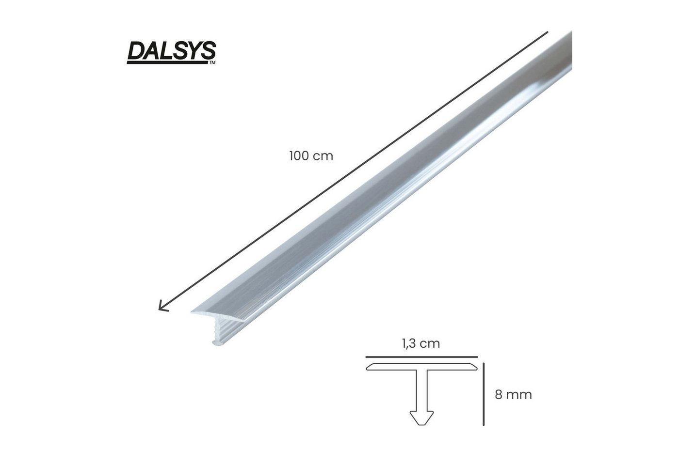 Dalsys Übergangsprofil T-Profil Übergangsprofil aus eloxiertem Aluminium (100 cm x 13 mm, Silber verchromt, 1-St), Bodenprofil – Bild 3 von 5