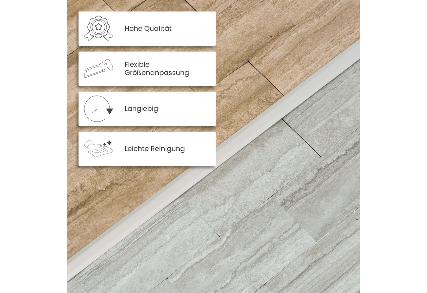 Dalsys Übergangsprofil T-Profil Übergangsprofil aus eloxiertem Aluminium (100 cm x 13 mm, Silber verchromt, 1-St), Bodenprofil – Bild 5 von 5