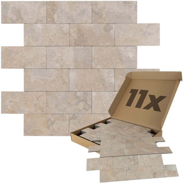 Dalsys Wandpaneel 1m² 11 Stück selbstklebend, BxL: 29.3x29.3 cm, (Sand Marmoroptik Steinoptik, 11-tlg., Wandfliese) feuchtigskeitsbeständig, einfach montiert, h