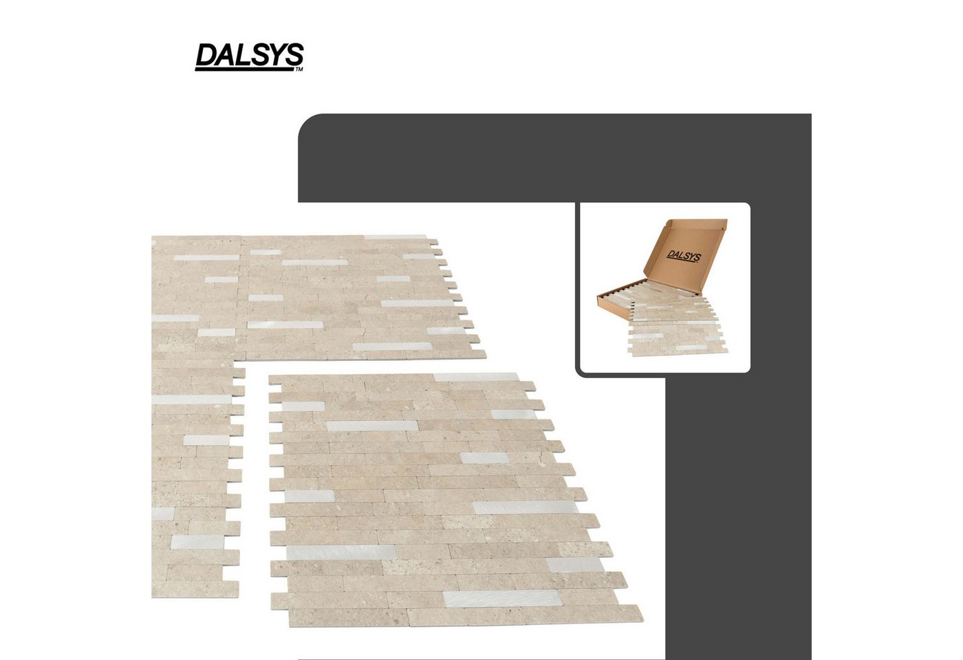 Dalsys Wandpaneel 1m² 11 Stück selbstklebend, BxL: 29.8x29.2 cm, (Sand Silber Steinoptik, dünne Stübe, 11-tlg., Wandfliese) feuchtigskeitsbeständig, einfach mon – Bild 3 von 5