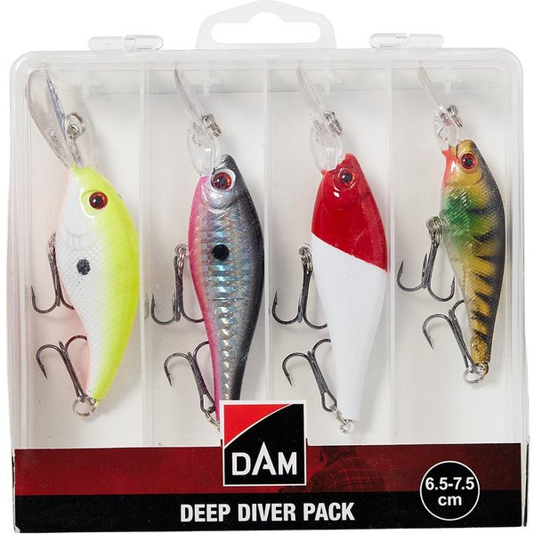 DAM Fishing Kunstköder Deep Diver Pack mit Box 6,5 - 7,5cm 4 Wobbler Raubfisch Köder, (Spar-Set, 4-St), Hervorragend geeignet zum Werfen und Schleppen