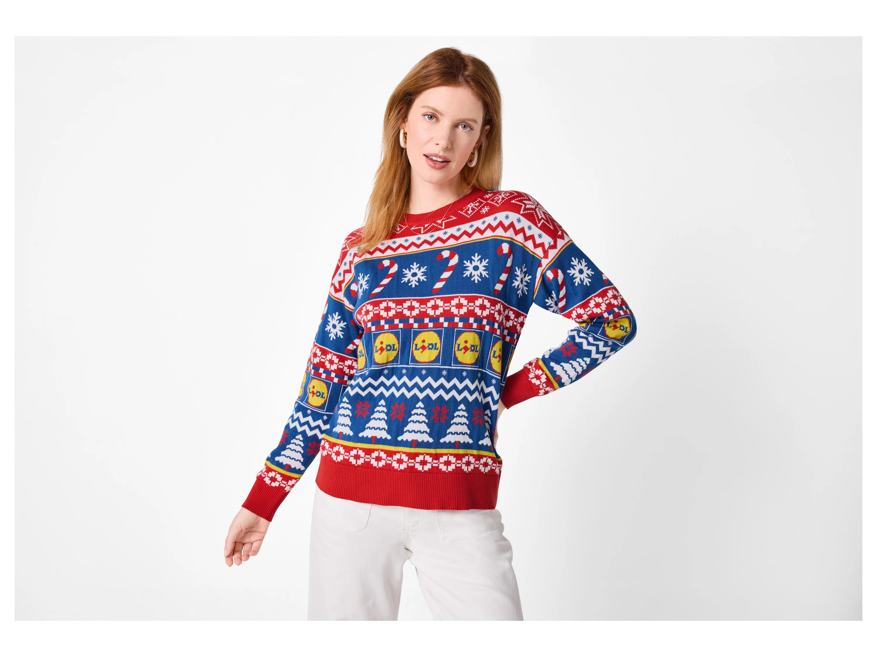 Damen Strickpullover (rot/weiß/blau, S(36/38)) – Bild 2 von 3